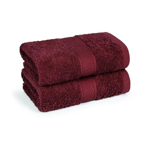 Image of MYTRIDENT Hand Towel | Urban Comfort | Quick Drying | Travel Friendly | for Men /Women | 2 Pc Hand Towel (40 cm x 60 cm) | 100% Cotton 450 GSM - Wine Red