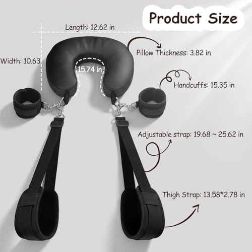 Image of Bondage Sex Restraints for Couples with Detachable Neck-to-Thigh BDSM Toys | Silk-Filled Neck Pillow Couples Sex Toys with Adjustable Handcuffs & Leg Restraints Straps for Adult Kinky Pleasure