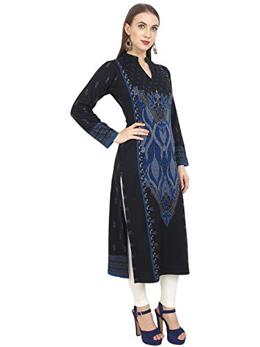 Image of Rosary Women's Winter Wear Solid Woolen Warm Straight Kurti with 2 Side Pockets
