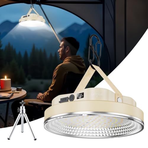LETOUR LEDランタン 充電式 キャンプ ランタン 超高輝度 マグネット付き ランタン led 10400mAh大容量 連続点灯 Type-C充電 LED残量表示 フック付き 無段階調光 三色温&SOS赤青点滅 防水 吊り下げ キャンプ アウトドア 登山 車中泊 夜釣り 停電対策 非常用 防災対策 【三脚スタンド付き】 (アイボリー, 直径φ：18.2CM-10400mAh)