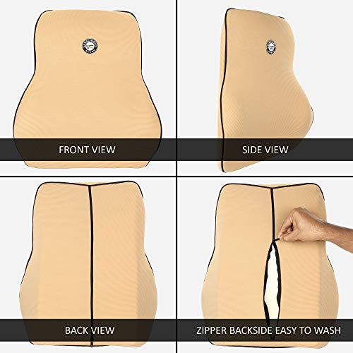 Image of Oshotto Air Fabric Lumbar Support for Office Chair | Back Pillow for Car | Memory Foam Orthopedic Cushion - Provides Low Back Support Compatible with Chevrolet Aveo (Beige)