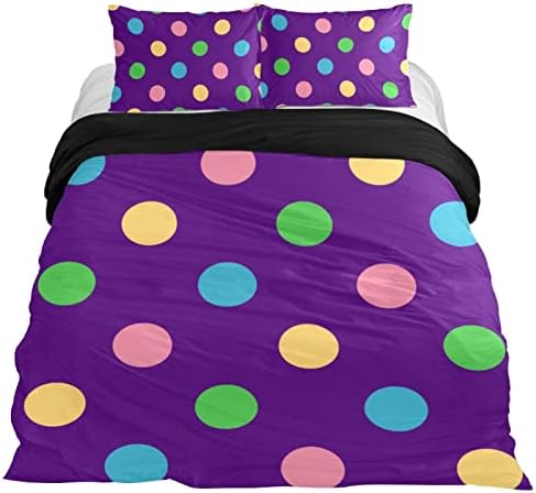 xinxunfushi Cute Colorful Polka Dot Duvet Cover Set, 3 Pieces Bedding Set with Zipper Closure, 2 Pillow Shams 1 Duvet Cover, Comforter Cover for Children/Kids Twin Size