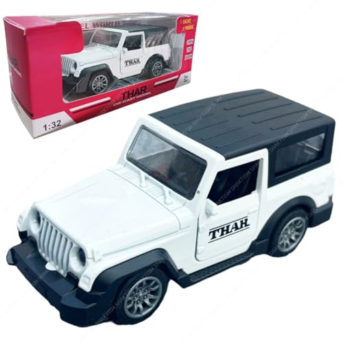 Image of SHAKTISM Thar Diecast Model Toy, 1:32 Scale with Sound & Lights Pull Back Collectible Vehicle Toy Door Opening Scale Car Model Birthday Gift for Boys Girls (White-Diecast Metal Car)