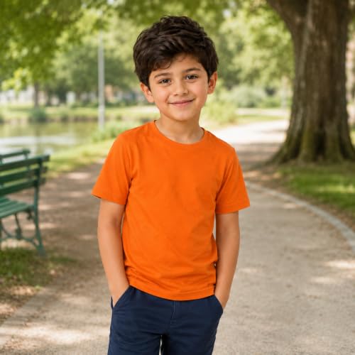 Image of Kids Round Neck Boys Tshirt | Short Sleeves | Natural Organic 100% Cotton Soft Comfortable Fabric | School Plain Color Original Branded Half Sleeve | T-Shirt for Boy Kid | Sleepwear Everyday Casual