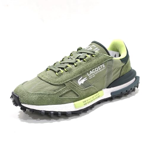 Lacoste Elite Active Zapatillas Deportivas Running, Verde Khaki, Nailon y Ante, Suela Caucho Texturizada, Estilo Retro Años 70 (Sistema Tallas Calzado EU, Adulto, Hombre, Números, Mediano, 42)