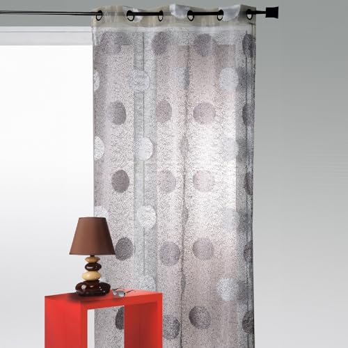 Home Maison - Voilage en Organza Jacquard Brodé Motif Gros Rond - Polyester à Motifs - Prêt-à-Poser avec Oeillets Canon de Fusil - pour Salon et Chambre -...