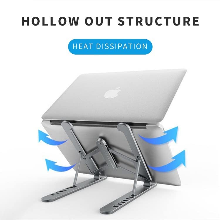 Leeonz Laptop Tablet Stand Folding Portable Office Holder Laptop Holder Riser Computer Tablet Stand with 6 Levels Height Adjustment Ergonomic Ventilated Universal Desktop Holder Cooling Bracket (Grey)