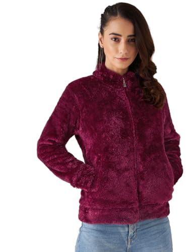 Image of Modeve Women Solid Full Sleeve Fur Standard Length Jacket For Winter