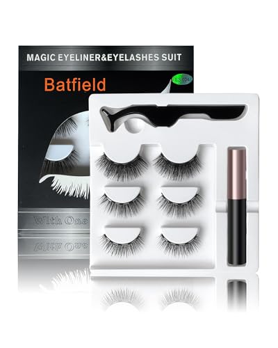 Image of Batfield 3 Pairs Magnetic False Eyelashes - Reusable Fake Eyelashes with Eyeliner and Tweezer - Artificial Eye Lashes for Women Natural Wispy(Style 6)