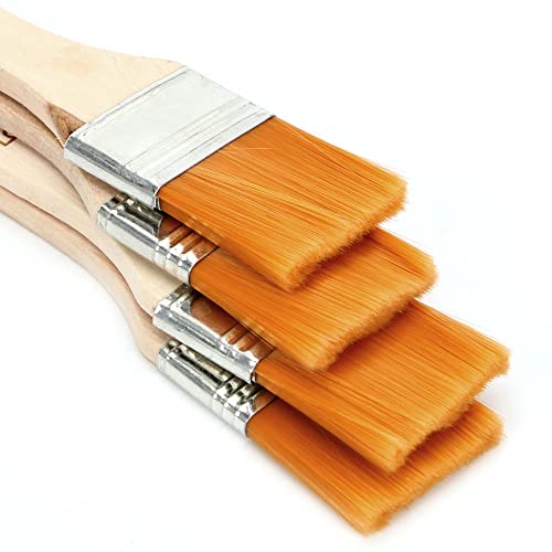 Image of KRAFTMASTERS 4 Pcs Wooden Handle Flat Utility Paint Brush Set for Acrylic, Oil Painting