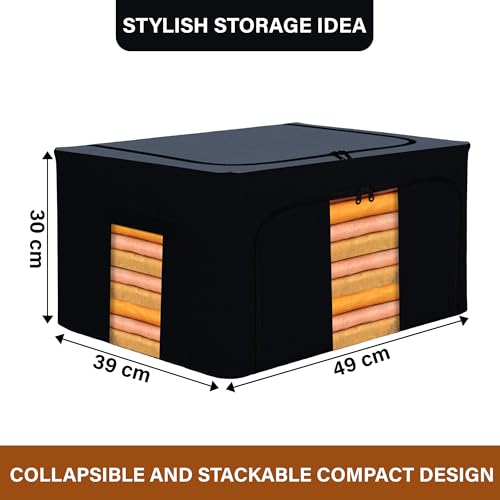 Image of Kuber Industries 66 Liter Clothes Storage Box | Underbed Storage Bag | Foldable Steel Frame Clothes Organizer | Storage Box For Wardrobe-Saree-Shirts And Blankets | Grey & Black