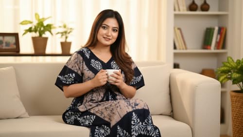 Image of Onekbhalo Women's Cotton Floral Kaftan Nighty Maxi Gown (OK Free Size)