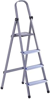 Metallic Folding Ladder, Portable Humanized Handrail Design Dual Use Ladder Trimming Leaves Multi-Function Four Step Ladder Stepladder (Color : Purple) Favorite Gift