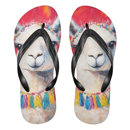 Sinestour Llama Red Flip Flops for Beach Thong Sandals Anti-slip Lightweight Beach Slippers for Summer Travel Swim