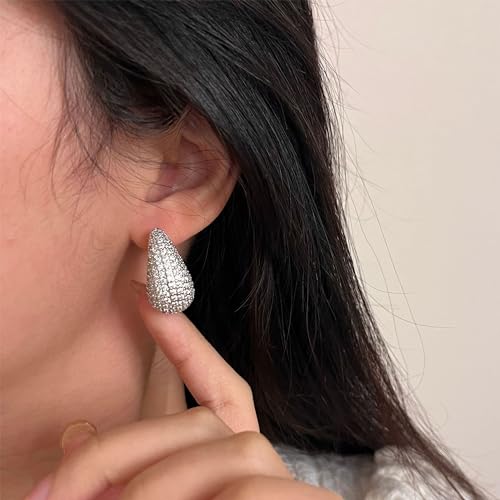 Chunky Gold Hoop Earrings for Women, Rhinestone Teardrop Earrings Dupes Lightweight Water Drop Earrings for Women Trendy Tear Drop Dangle Earrings Hypoallergenic Jewelry for Women4