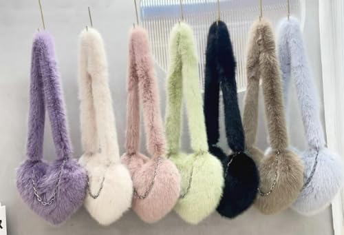 Epsion Women Faux Fur Fluffy Shoulder Bags Cute Heart Crossbody Bag Furry Handbag Purse2