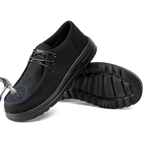 Image of Furuian Steel Toe Shoes for Men Low-top Safety Work Shoes for Men Lightweight Steel Toe Sneakers Comfortable Canvas Work Loafers Zapatos De Trabajo para Hombres