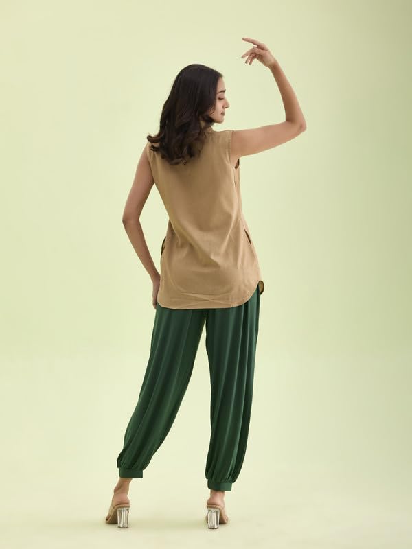 Image of GO COLORS Women Mid Rise Viscose Harem Pants | Wrinkle Free, Relaxed Fit, Free Size