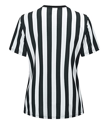 Amoy Women's Referee Shirt Black & White Stripe Costume Short Sleeve Umpire Jersey Football Soccer Christmas Accessories M #TOP2