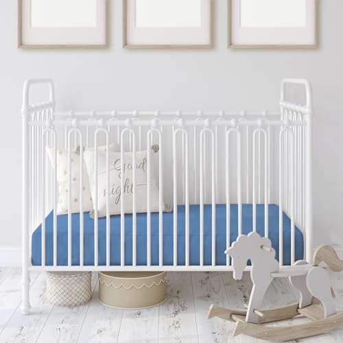 Image of Peryiter 4 Pack Crib Sheets Blue Toile Soft Baby Bed Sheet Set 52'' x 28 inch Nursery Crib Sheets for Standard Bed Toddler Mattress Nursery Decor Boys Girls Kids Baby