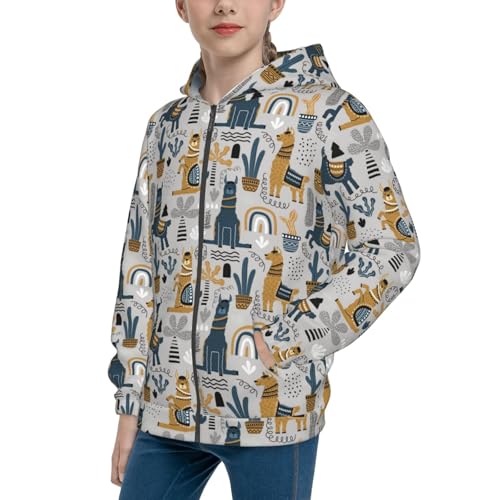 Llama and Cactus1 Kid Hoodies Boys Zip Up Sweatshirts Girls Pullover with Pocket