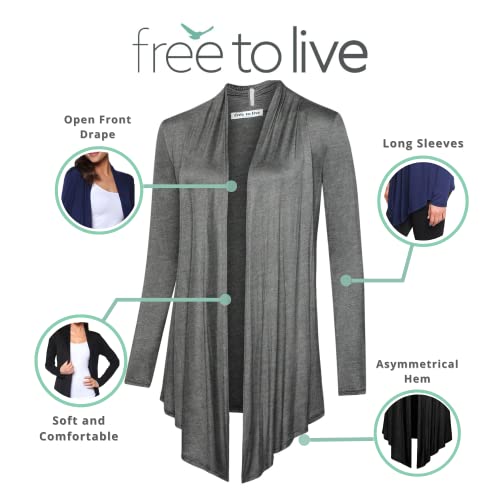 Free To Live 3 Pack Lightweight Cardigans For Women Summer Drape Business Casual Open Front Long Sleeve Cardigan (Large, Black, Charcoal, Navy) #TOP1