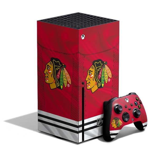 Skinit Decal Gaming Skin Compatible with Xbox Series X Bundle - Officially Licensed NHL Blackhawks Red Stripes Design