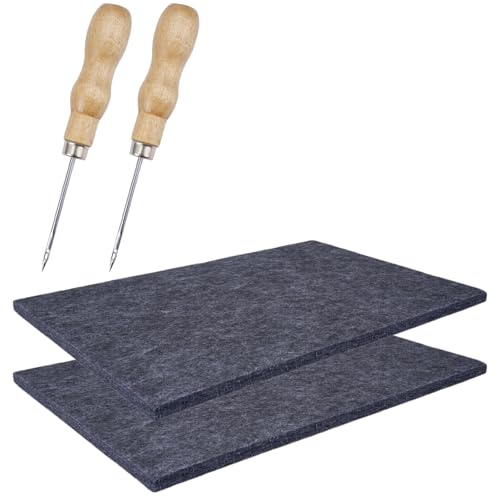 2 Piezas Juego de Punzones, 30 x 20 cm Juego de Base de Fieltro, Madera Punzon Infantil, Punzón con Mango de Madera con Mango de Madera de 7.1 cm, Juego de Base de Fieltro para Niños y Adultos