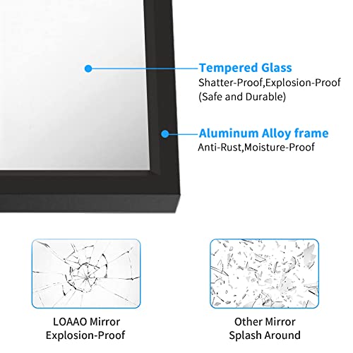 Image of LOAAO 40 inchX30 inch Black Rectangle Bathroom Mirror Wall, Matte Black Aluminum Alloy Frame, Tempered Glass, Hangs Vertically or Horizontally, Easy to Install