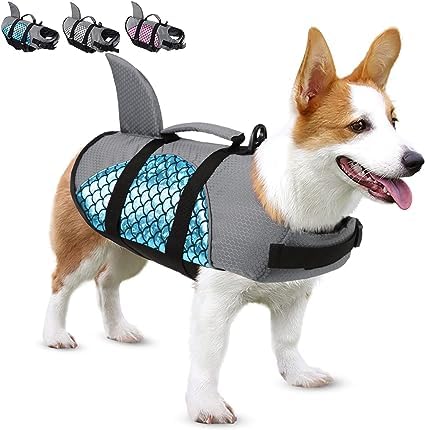 Olpad Dog Life Jacket, Pet Floatation Vest Reflective Swimsuit Mermaid Ripstop Lifesaver with Durable Rescue Handle for Small, Medium, Large Dogs (Blue - M) 3