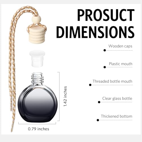 Image of BBTO 100 Pcs Car Air Fresheners Diffuser with Wooden Cap Empty Aromatherapy Diffuser Clear Car Fragrance Holder Pendant Hanging Perfume Fresheners Bottles for Decor (Black,Round)