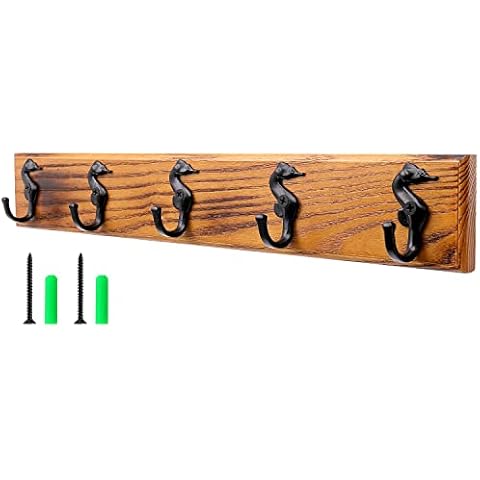 AOAOYING Coat Hooks Wall Mounted, Sea Horse Coat Hooks for Hanging Coats, 5 Standard Hooks Coat Hanger Wall Mount for Coat Hat Towel Purse Robes Mudroom Bathroom Entryway (Black Sea Horse) Cover