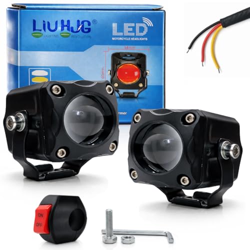 Image of LIU HJG LED Tiny Laser Cannon Single Lens Fog Light Wateproof & Dustproof High Brightness 40W 12V DC Power Yellow White & Red Devi Eye Light Universal fit for All Bikes & Cars (Pack of 2 With Switch)