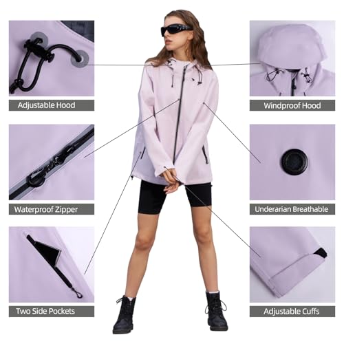 HALO RAIN Rain Jacket for Women Waterproof Lightweight Hooded Raincoat with Pocket Windbreaker Jacket for Mountain Hiking3