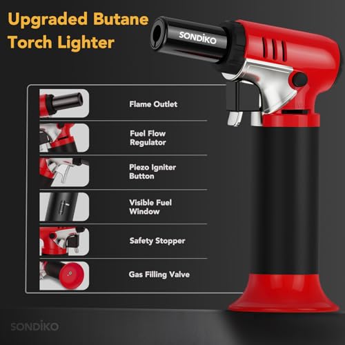 Image of Sondiko Butane Torch Lighter with Visible Fuel Window, Refillable Soldering Torch with Adjustable Flame for Welding, Resin Art, Industrial(Butane Gas Not Included)