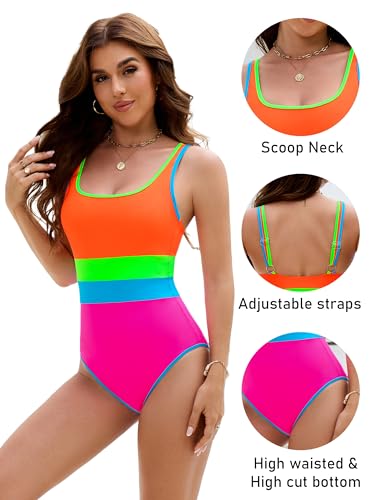 Image of BMJL Women's One Piece Swimsuit Sports Adjustable Strap Bathing Suit Color Block Ribbed High Cut Swimsuits