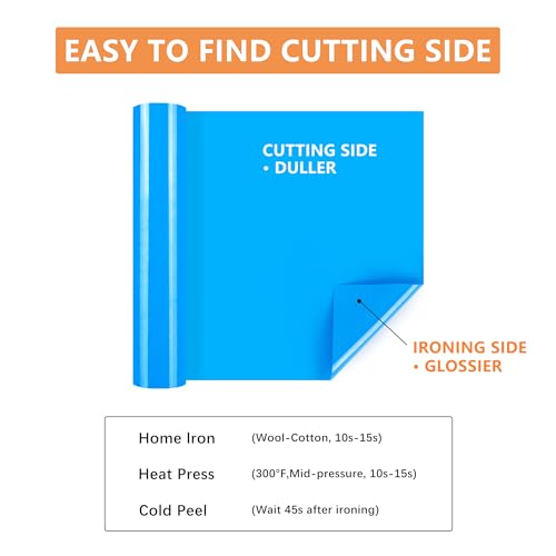 Image of HTVVETUR Lake Blue HTV Iron on Vinyl 12Inch by 35ft Heat Transfer Vinyl for T-Shirt HTV Rolls for All Cutter Machine - Easy to Cut & Weed (35ft, Lake Blue)