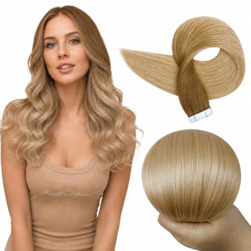 Full Shine Tape In Extensions Human Hair, Chestnut Blonde 16 Inch