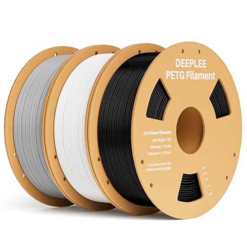 Image of PETG 3D Printer Filament 1.75mm 3KG, Dimensional Accuracy + /- 0.02 mm, High Toughness & Impact Resistance PETG Filament Fits FDM 3D Printers, Black+White+Gray