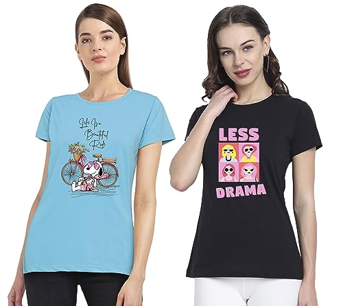 Image of Combo Women's T-Shirts, Cotton Half Sleeves Round-Neck Printed T-Shirt for Girls, & Women Tees (Pack of 2) 960-980-