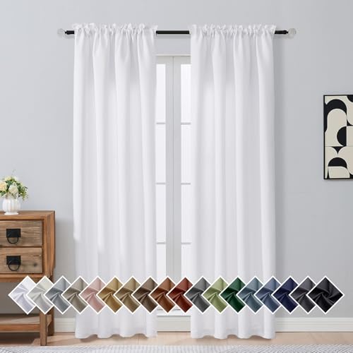 Image of Pure White Window Curtains 84 Inches Long 2 Panels, Soft Fabric Thermal Insulated Light Filtering Curtains for Bedroom Living Room, Dual Rod Pocket Design Modern Window Drapes, 2x40Wx84L Inches
