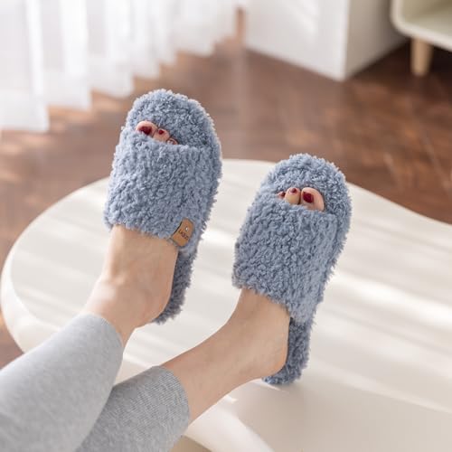 Image of GOEWY Fuzzy Open Toe Slippers for Women Indoor Cozy Memory Foam Slip On House Slides Shoes Gifts for Womens Her Mom