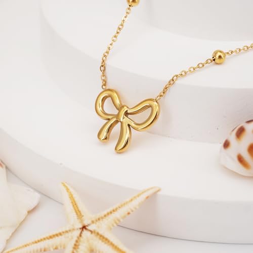 SUNNYOUTH Bow Necklace for Women Bowknot Choker Necklace 14K Gold Plated Ribbon Choker Necklaces Fashion Jewelry Gifts4