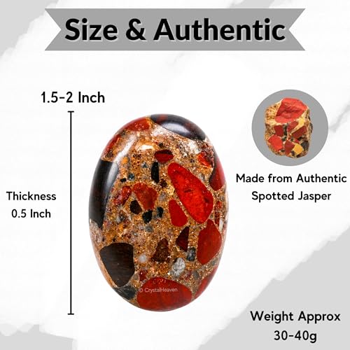 Image of Certified Spotted Jasper Crystal Palm Pebbles Stones for Anxiety Stress Relief Massage - AAA Grade Original Healing Gemstone Agate Palm Stone for Yoga Meditation Spiritual Reiki Feng Shui