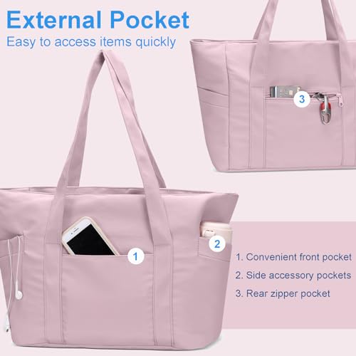 Image of CTWWFS Large Tote Bag for Women with Zipper, Nylon Lightweight Work Tote with 15.6 inch Laptop Sleeve, Nurse Bag for Work College