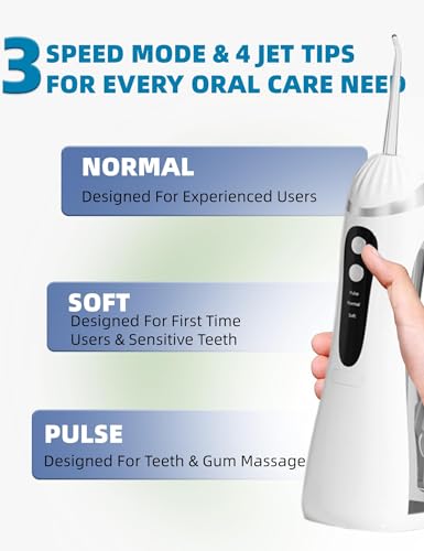 Toothank Wasser Flosser, Schnurlose Wasser Flossers für Zähne, wasserdichte Munddusche mit 3 Modi und 4 austauschbaren Düsen, professionelles Zahnreinigungswerkzeug für Zahnfleischpflege Zahnspangen – Bild 5