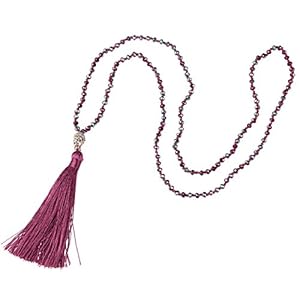 KELITCH Femmes Collier Gland Collier en Perles Cristaux Collier Pendentif Bouddha Tête Argent Fait À La Main