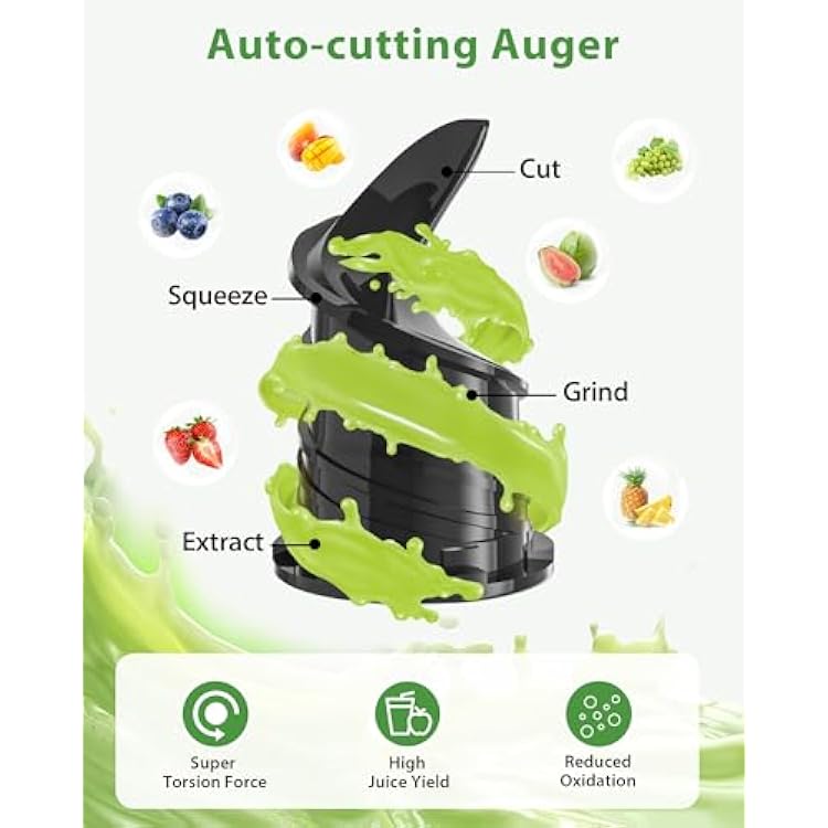 ECOSELF Cold Press Juicer - Wide Mouth Hopper for Fruits & Vegetables & Leafy Greens - Juicer Machines with Self Feeding - Hands-Free Design - Juice Extractor Machine Easy to Clean With Brush