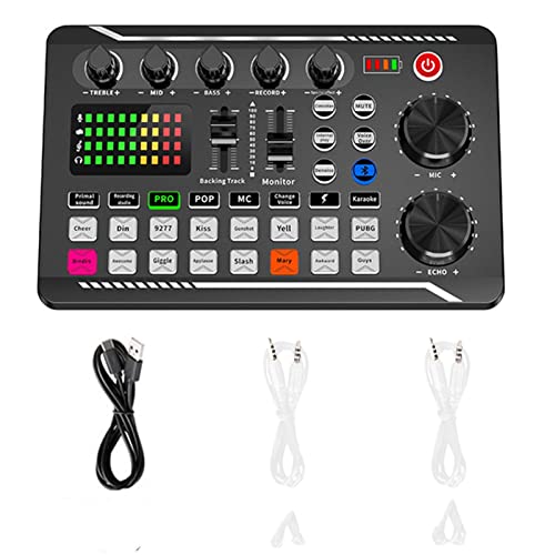 Live Sound Card,Sound Mixer Board Audio Interface,Bluetooth-Compatible Sound Card with 16 Sound Effects & LED Light,Voice Changer Board for Streaming for Phone,Computer,Live Streaming,Music Recording