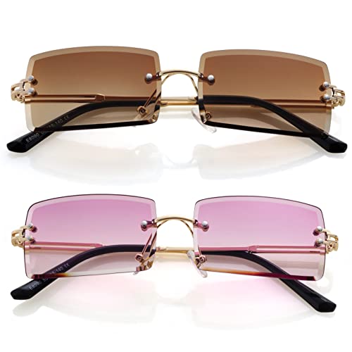 Image of Kursan Frameless Rectangle Sunglasses for Men Women Small Rimless Sun Glasses Shades UV400 Protection
